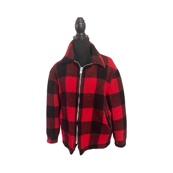 Vintage Woolrich Buffalo Plaid Wool Coat Jacket Black Red Insulated adult sm/md - Picture 4 of 5